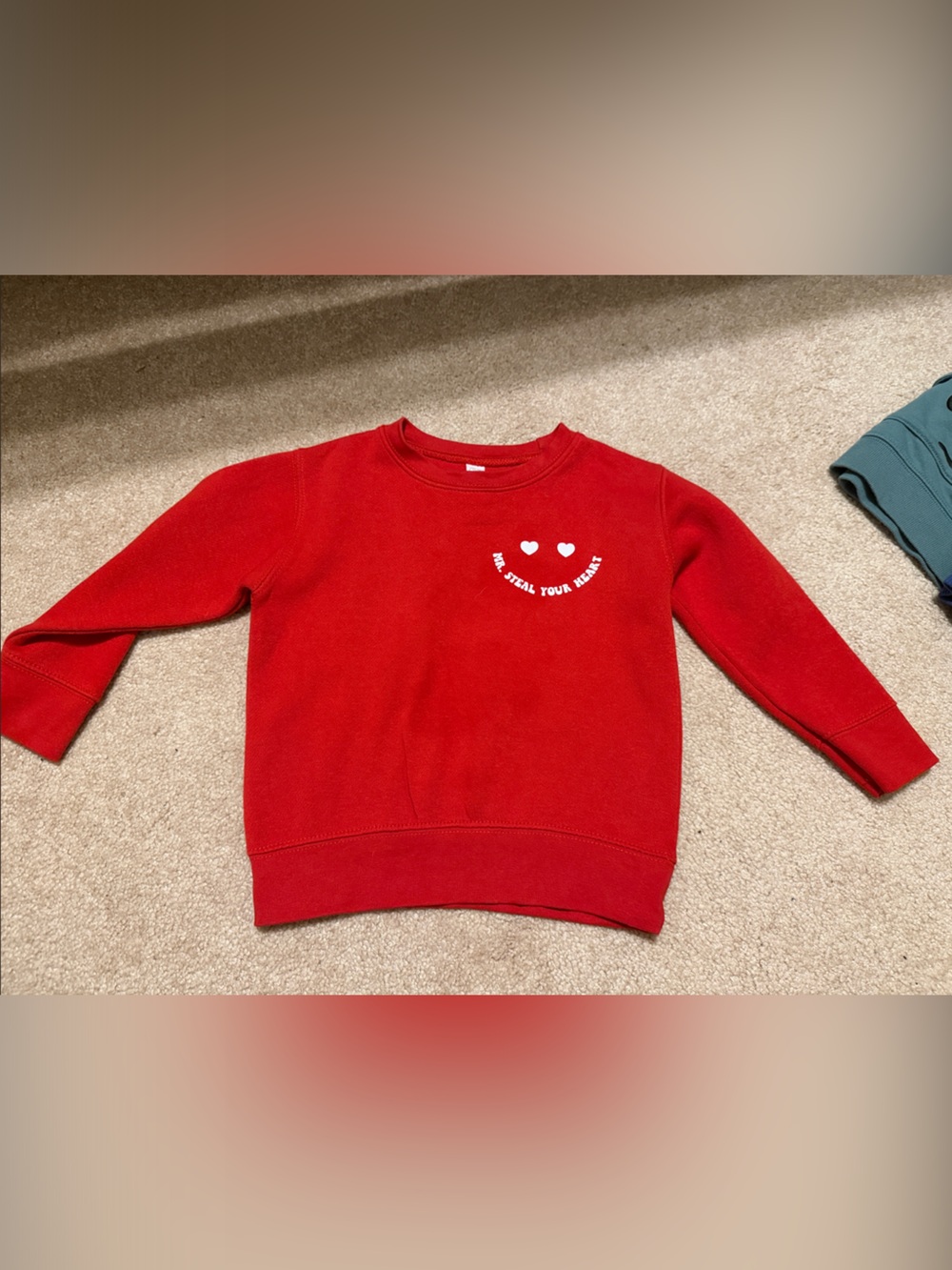 Red Crewneck Sweatshirt with Heart Graphic
